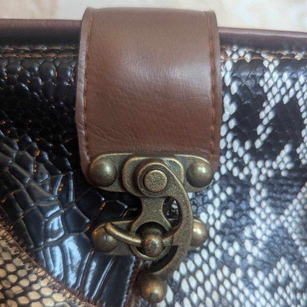Vintage 70s 80s Leather Patchwork Animal Print Satchel Bag - Picture 3 of 11